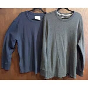 Eddie Bauer Thermal Shirt Mens XXL 2XL Gray Blue Henley Waffle Knit Lot Of 2